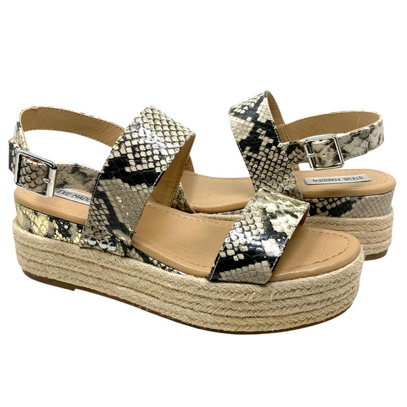 Steve Madden Fifer Sz 9 Flatform Platform Sandals Espadrille Snake Vegan Leather - Picture 2 of 9